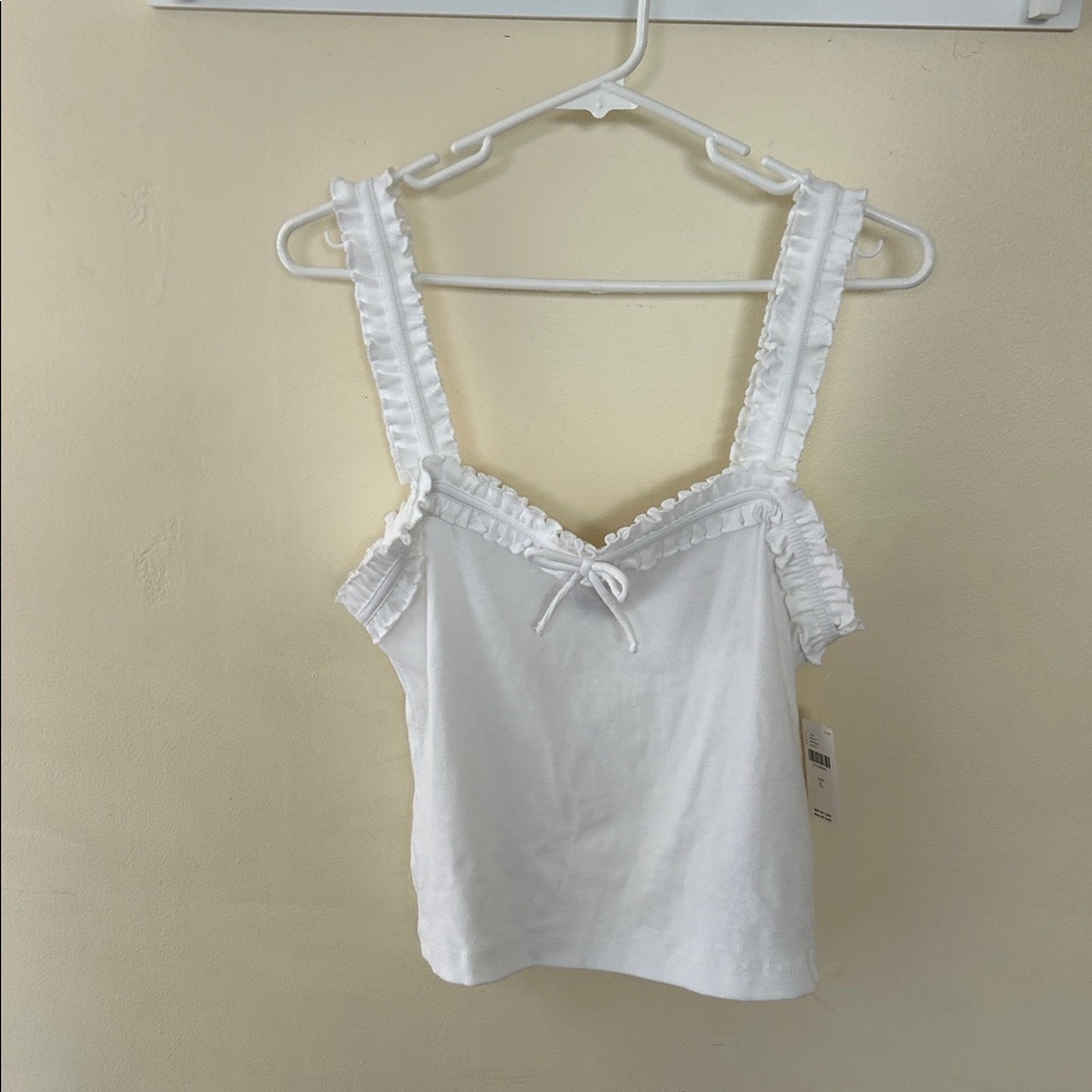 Anthropologie White Ruffle-Trim Camisole
